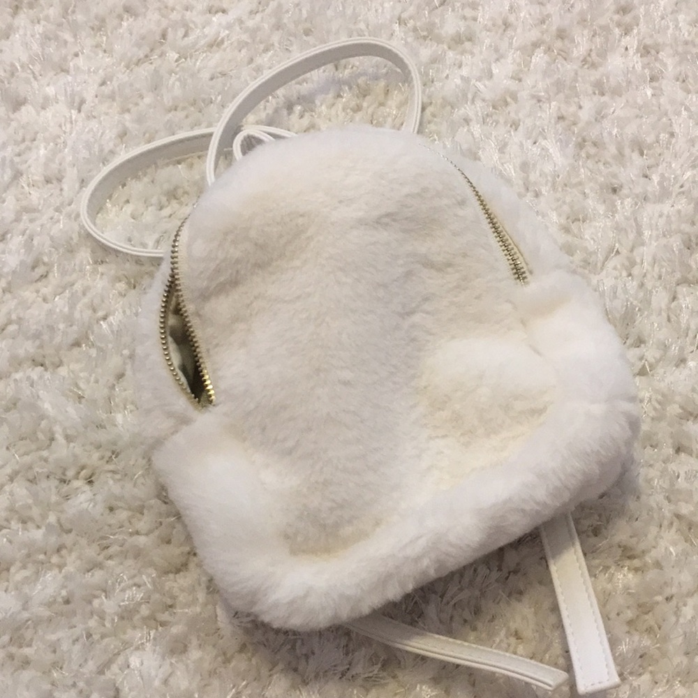 White Mini Fur Backpack